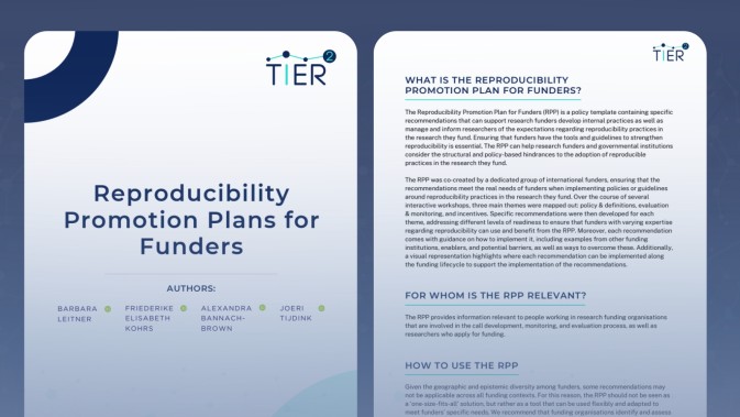 Open Science Award recognises TIER2's Reproducibility Promotion Plan for Funders