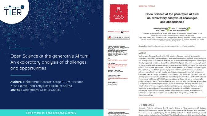 A new publication from TIER2 partners on the impact of Generative AI on Open Science