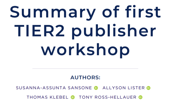 TIER2’s first publisher workshop: outcomes and ideas for co-creation