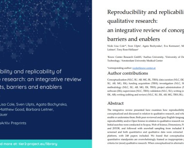 A new preprint on the reproducibility and replicability of qualitative research